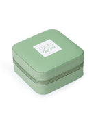 The GEM GLOW Jewelry Storage Case closed with secure zipper, showcasing its convenient compact size.