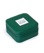 The GEM GLOW Jewelry Travel Case closed with secure zipper, showcasing its sleek, compact size for travel.