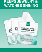 Three GEM GLOW Jewelry + Watch Cleansing Wipe sachets, with one opened to display a folded wipe.