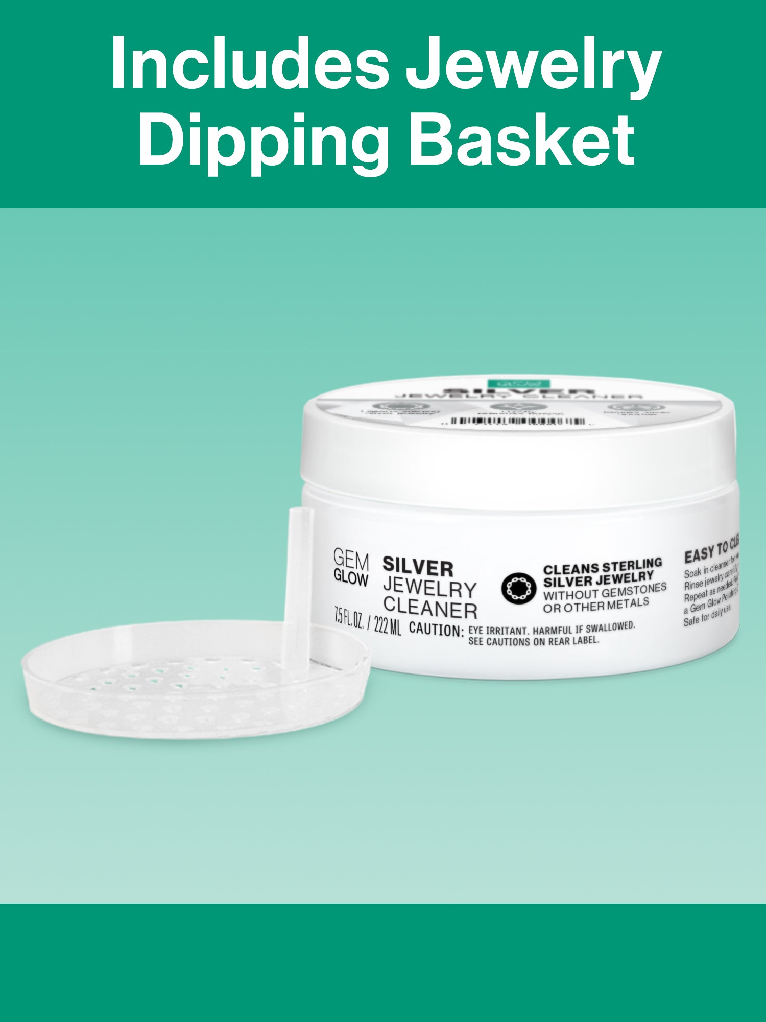 An image showcasing the jewelry dipping basket included with the GEM GLOW 7.5 oz. Silver Jewelry Cleaner.