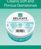 Top view of the GEM GLOW 7.5 oz. Delicate Jewelry Cleaner Jar, which indicates that it is ideal for most metals and gemstones.