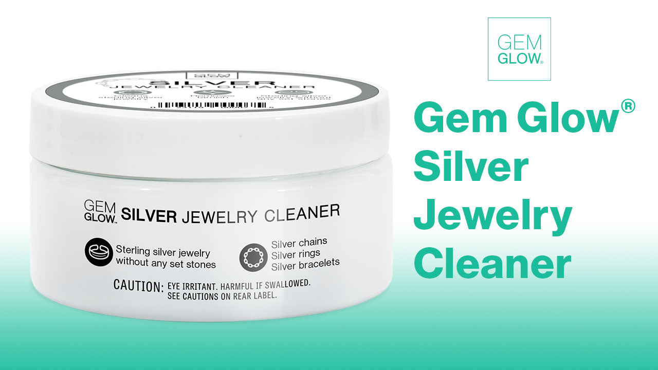 Product overview video of the GEM Glow Silver Jewelry Cleaner, explaining that it gently removes tarnish from sterling silver.